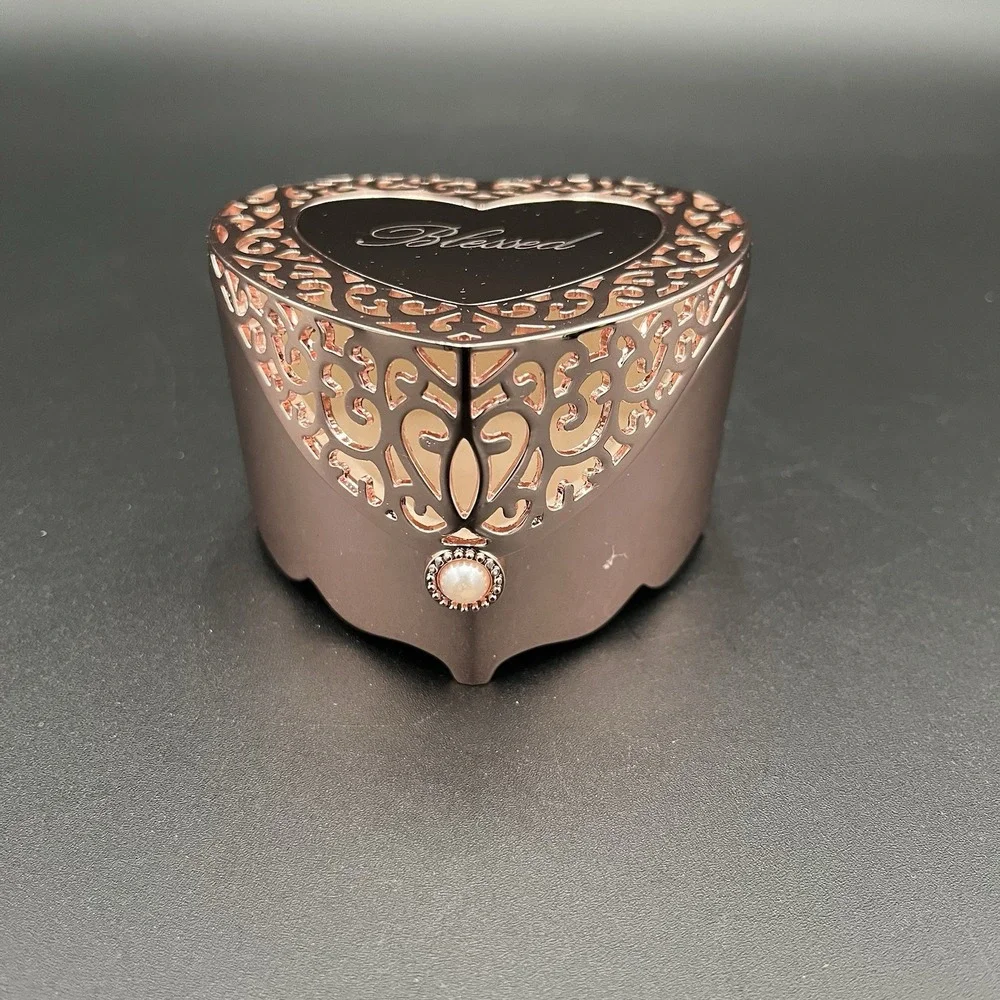 Vtg Things Remembered Trinket Box Rose Gold Lattice Heart Ring Holder Gift 3x3.4